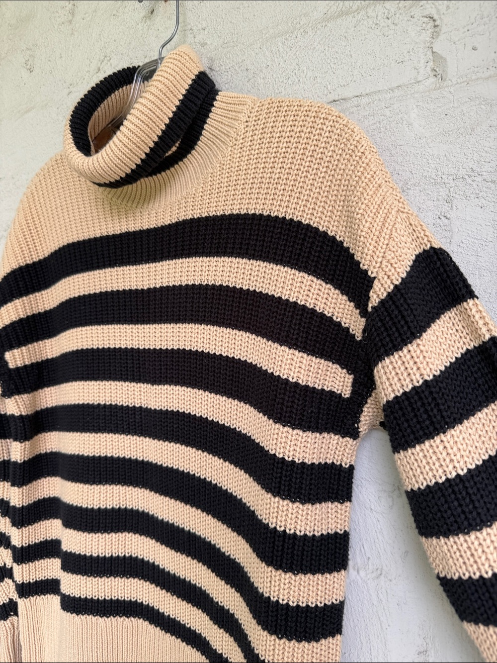 CAbi Polo Turtleneck Sweater Camel/Black Striped Chunky Ribbed Knit Size Small - Picture 5 of 11